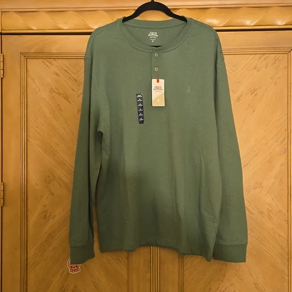 Izod Saltwater Green Long Sleeve Henley - Picture 1 of 7